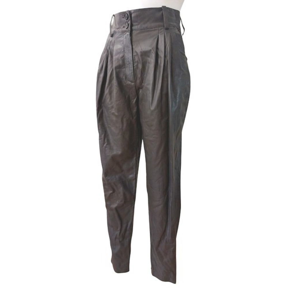 DOLCE GABBANA Leather Pleated High Waisted Trousers Pants Women Made in Italy 42 - Picture 4 of 14